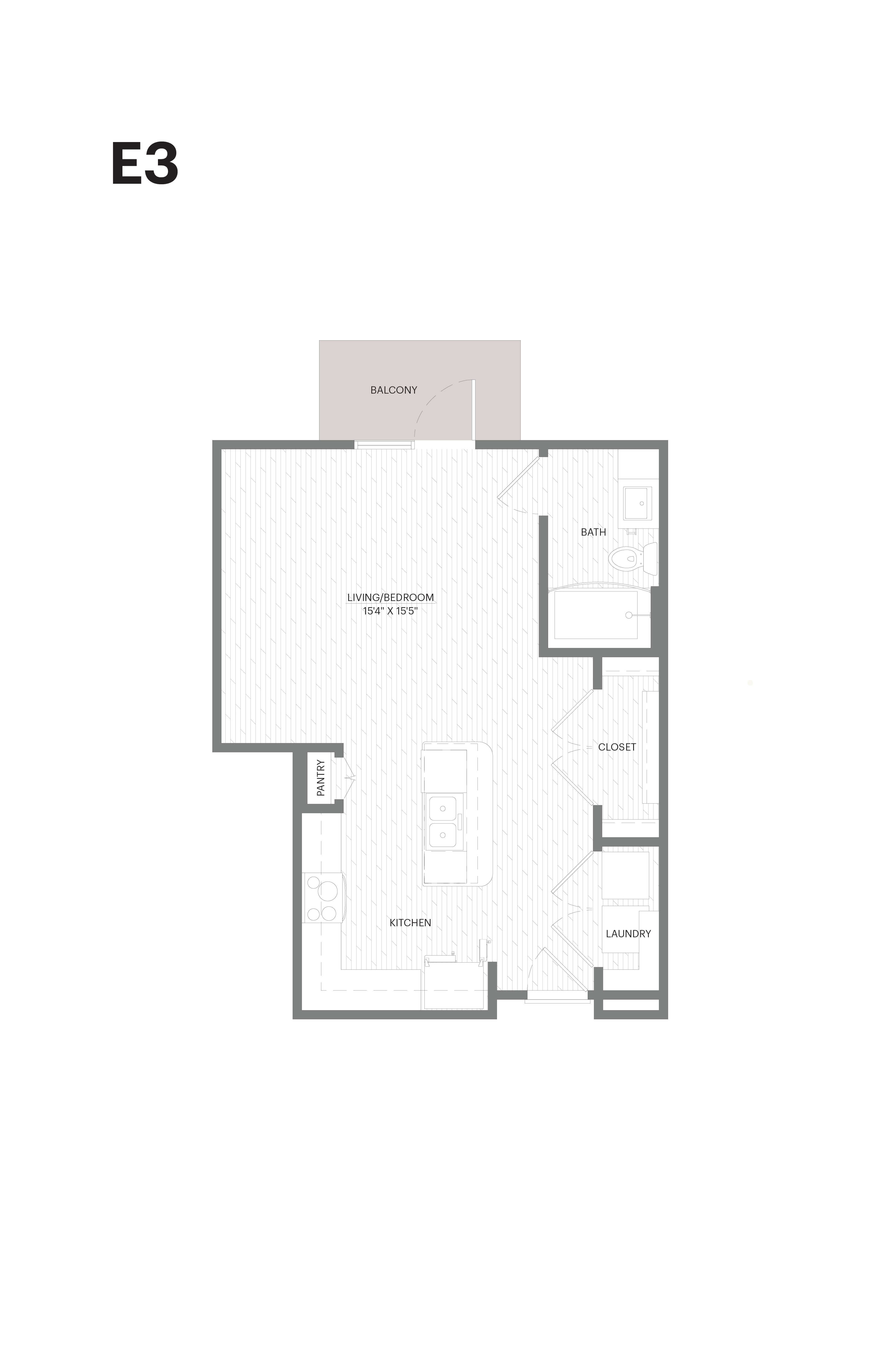 Floor plan for studio, 1 bath, 590 sqft